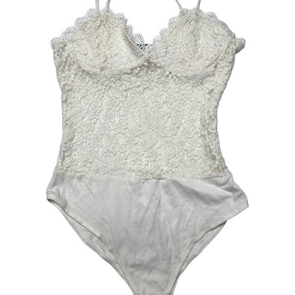 FOREVER 21 White Lace Bodysuit Tank Size Small - Picture 1 of 8